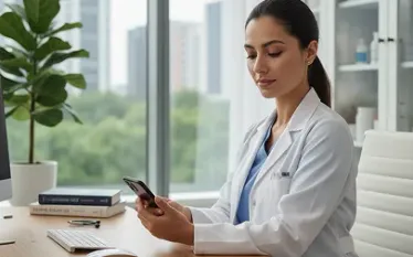 Medico che usa l'app justmum su smartphone